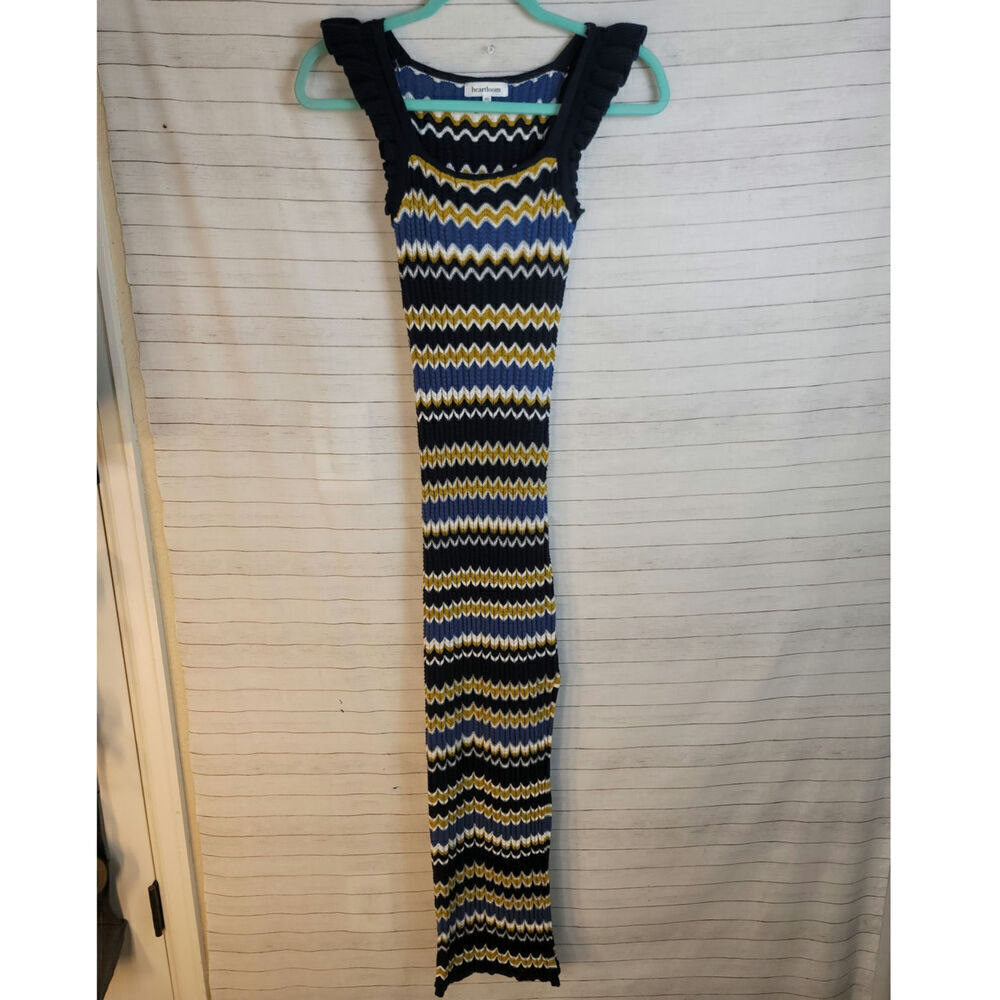 HEARTLOOM BENNET CHEVRON MIDI DRESS IN NAVY, sz XS